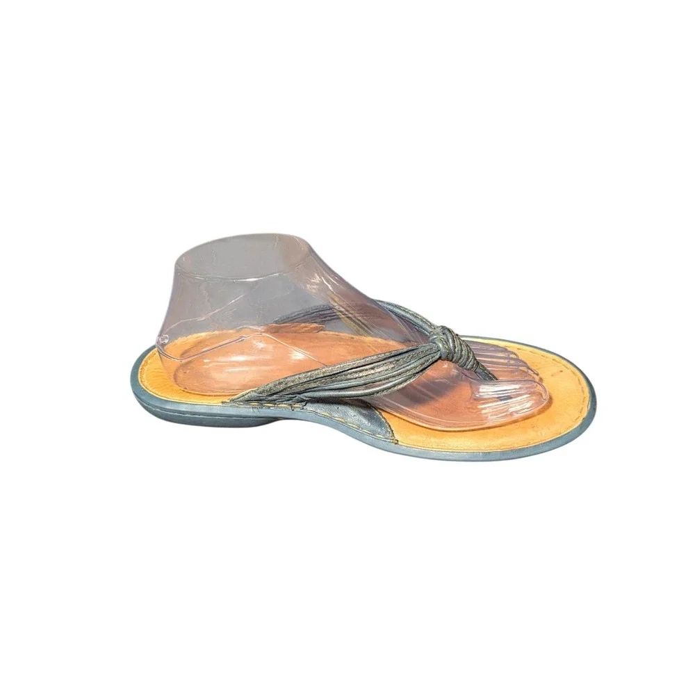Born Womens Thong Sandals Size 9 40.5 Blue‎ Green Leather Flip Flop Floral Sole
